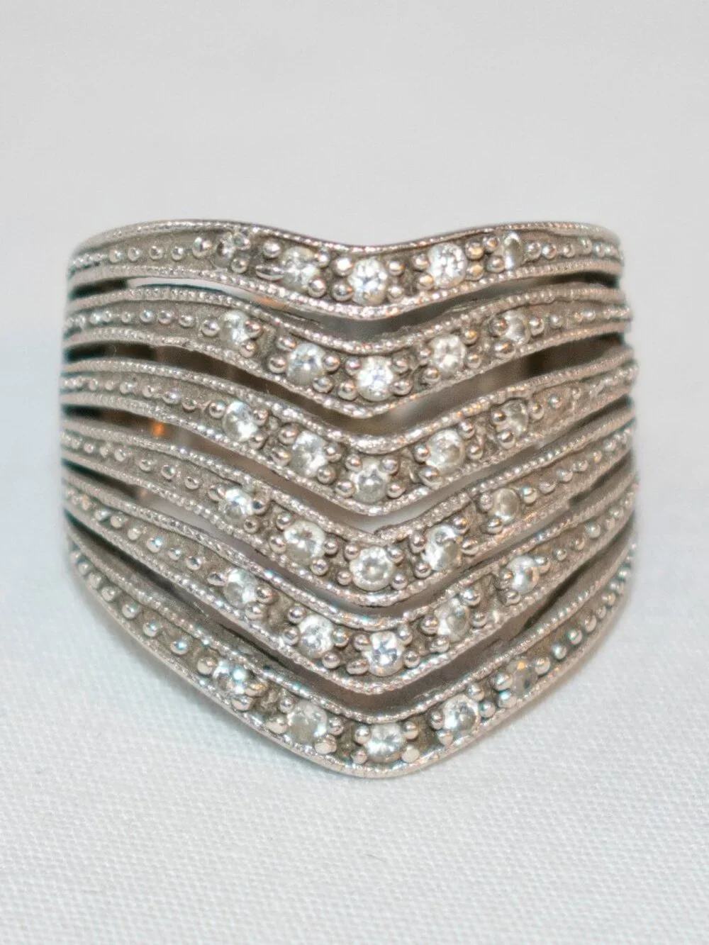 Banana Republic Sterling Silver 925 Cubic Zirconia Wave Style Pave Bands Ring